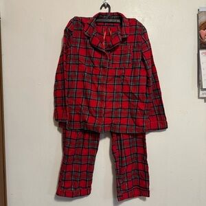 Talbots Red and Black Plaid Pajama Set Women’s Size Medium Pockets Drawstring
